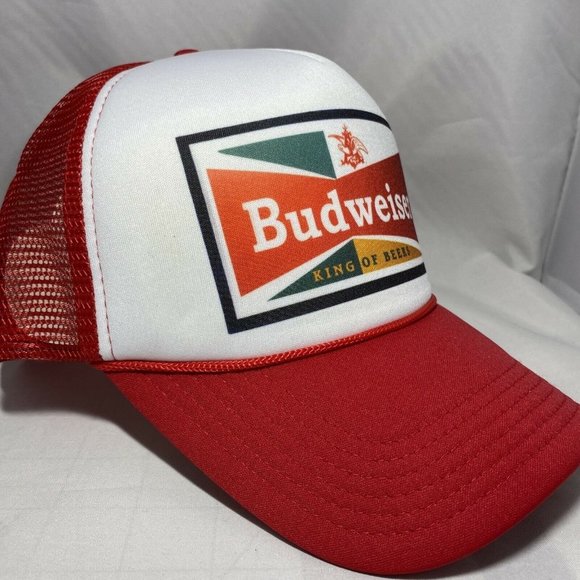 Budweiser Beer Trucker Hat Baseball Cap Mesh Retro Budweiser King of Beers Hat - Picture 2 of 6